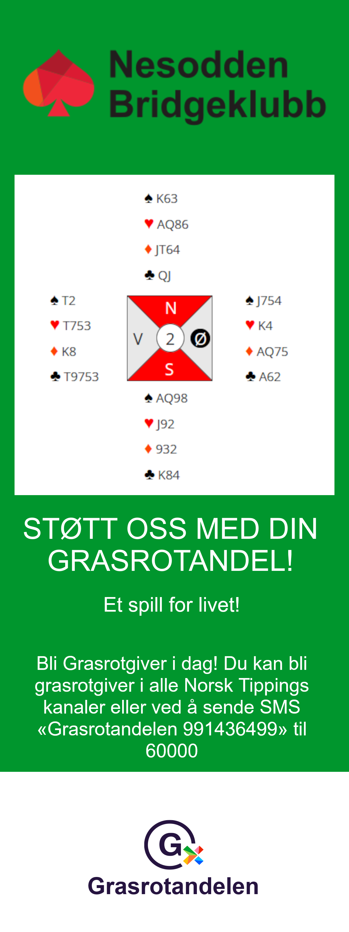 Støtt Nesodden Bridgeklubb med din grasrotandel